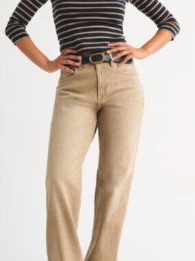 Abercombie Curve Love High Rise 90s Relaxed Jean Beige